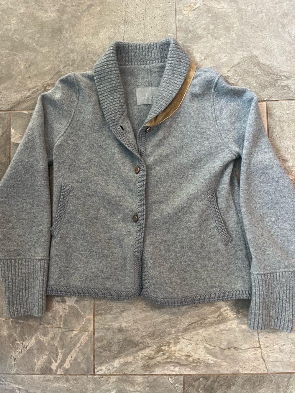 Wallman wool cardigan with leather trim